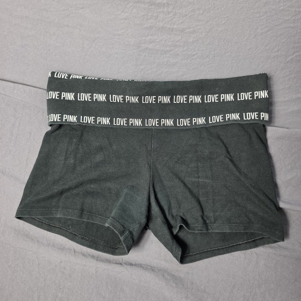 Victoria's Secret Yoga pink Foldover Shorts Logo Black White Small Y2k